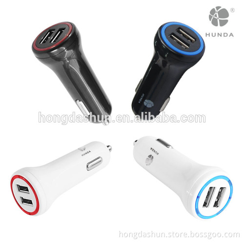 ABS PC custom logo print support LED smart 2-port USB Universal car charger
